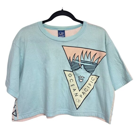 Vintage Ocean Pacific Cropped Graphic T-Shirt Made In USA 50% Cotton 50% Polyest - Picture 1 of 8